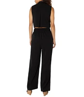 Liverpool Los Angeles Stretch Woven Point Collar Sleeveless Wide Leg Jumpsuit
