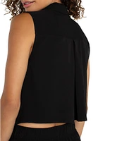 Liverpool Los Angeles Stretch Woven Point Collar Sleeveless Wide Leg Jumpsuit