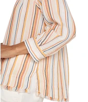 Liverpool Los Angeles Stripe Split V-Neck 3/4 Sleeve Frayed Hem Top