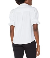 Liverpool Los Angeles Tech Knit Spread Collar Elbow-Length Puff Sleeve Button-Front Shirt