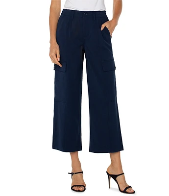 Liverpool Los Angeles Textured Stretch High-Rise Straight Leg Cropped Cargo Pant