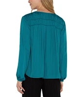 Liverpool Los Angeles V-Neck Pleated Long Sleeve Blouse