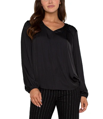 Liverpool Los Angeles V-Neck Pleated Long Sleeve Blouse