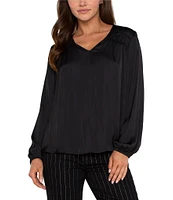 Liverpool Los Angeles V-Neck Pleated Long Sleeve Blouse