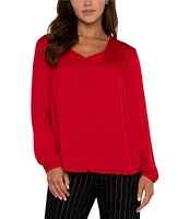 Liverpool Los Angeles V-Neck Pleated Long Sleeve Blouse