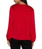 Liverpool Los Angeles V-Neck Pleated Long Sleeve Blouse