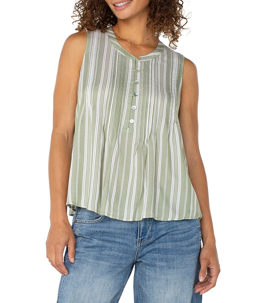Liverpool Los Angeles V-Neck Sleeveless Pin Tuck Popover Blouse