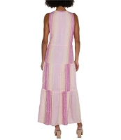 Liverpool Los Angeles V-Neck Sleeveless Tiered Striped Maxi Dress