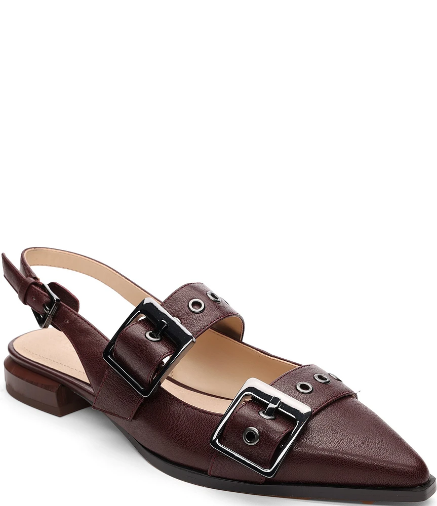 Liverpool Los Angeles Villa Leather Oversized Buckle Slingback Flats