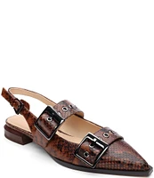 Liverpool Los Angeles Villa Snake Embossed Leather Oversized Buckle Slingback Flats