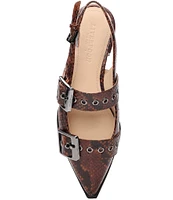 Liverpool Los Angeles Villa Snake Embossed Leather Oversized Buckle Slingback Flats