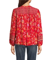 Liverpool Los Angeles Woven Floral Split V-Neck Long Sleeve Button Front Blouse