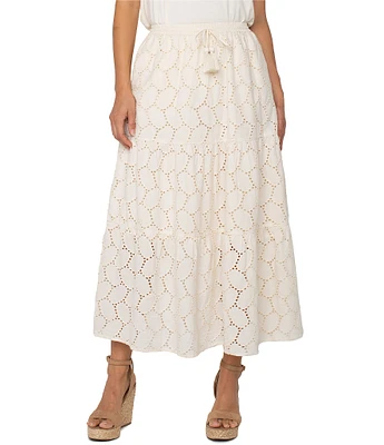 Liverpool Los Angeles Woven Oval Eyelet Maxi Tiered Skirt