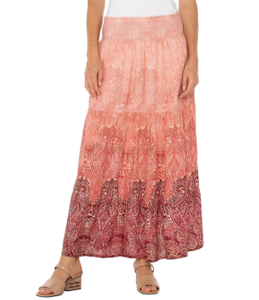 Liverpool Los Angeles Woven Paisley Print Tiered Maxi A-Line Skirt
