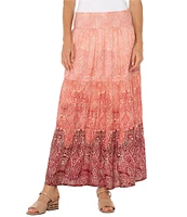 Liverpool Los Angeles Woven Paisley Print Tiered Maxi A-Line Skirt