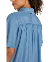 Liverpool Los Angeles Woven Point Collar Short Flutter Sleeve Button-Front Blouse