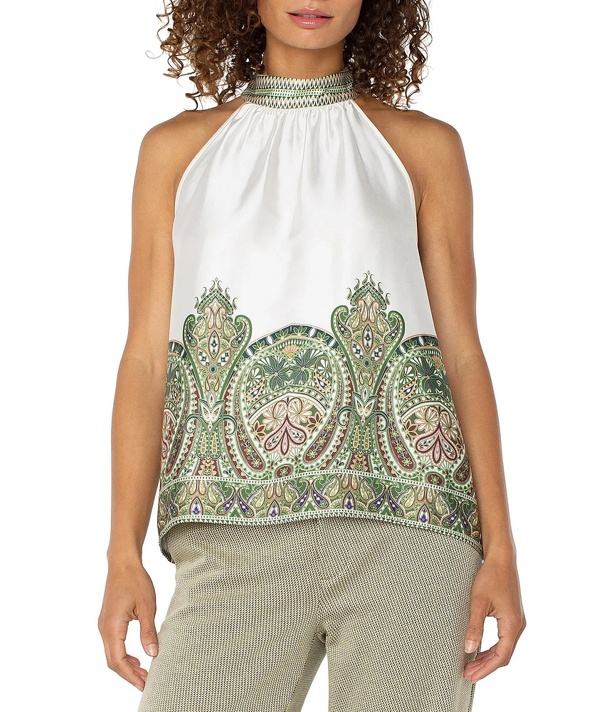 Liverpool Los Angeles Woven Printed Mock Halter Neck Top