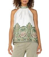 Liverpool Los Angeles Woven Printed Mock Halter Neck Top
