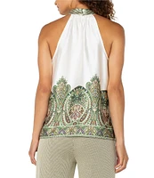 Liverpool Los Angeles Woven Printed Mock Halter Neck Top