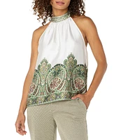 Liverpool Los Angeles Woven Printed Mock Halter Neck Top