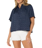Liverpool Los Angeles Woven Printed Point Collar Short Sleeve Blouse