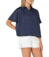 Liverpool Los Angeles Woven Printed Point Collar Short Sleeve Blouse