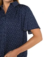 Liverpool Los Angeles Woven Printed Point Collar Short Sleeve Blouse