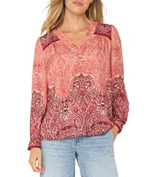 Liverpool Los Angeles Woven Printed V-Neck Long Sleeve Blouse
