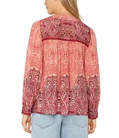 Liverpool Los Angeles Woven Printed V-Neck Long Sleeve Blouse
