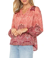 Liverpool Los Angeles Woven Printed V-Neck Long Sleeve Blouse