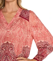 Liverpool Los Angeles Woven Printed V-Neck Long Sleeve Blouse