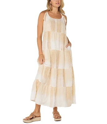 Liverpool Los Angeles Woven Scoop Neck Sleeveless Adjustable Straps Maxi Shift Dress