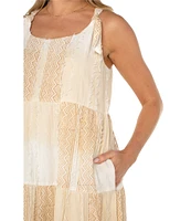 Liverpool Los Angeles Woven Scoop Neck Sleeveless Adjustable Straps Maxi Shift Dress