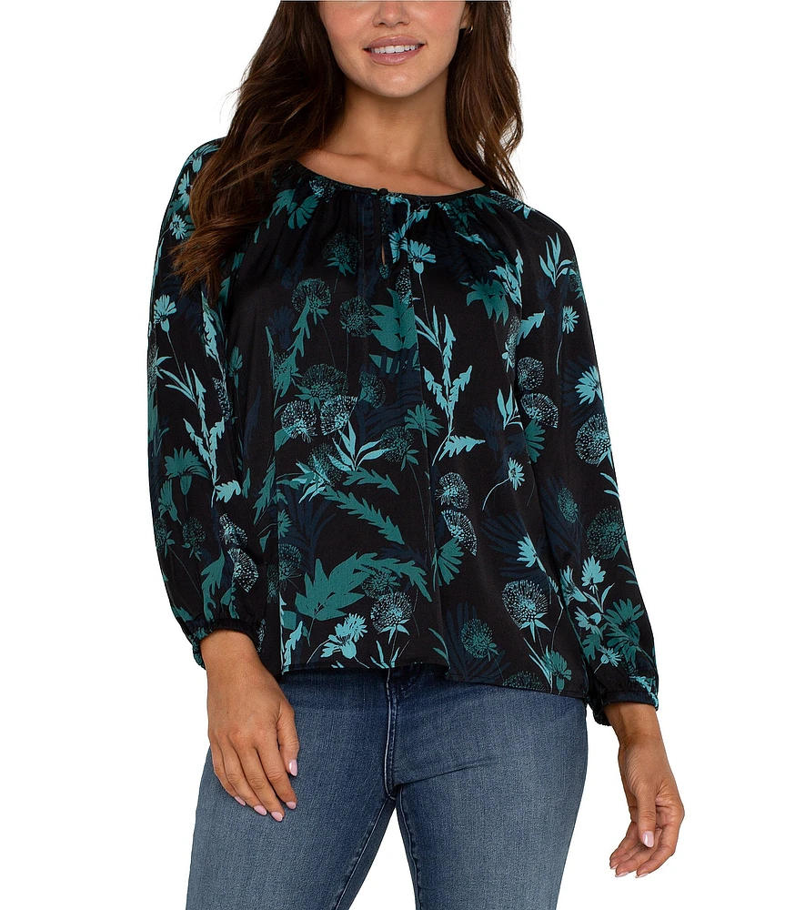 Liverpool Los Angeles Woven Shirred Long Sleeve Blouse