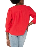 Liverpool Los Angeles Woven V-Neck 3/4 Sleeves Embroidered Blouse