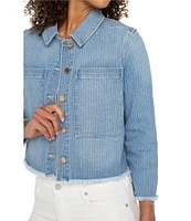 Liverpool Los Angeles Yarn-Dyed Pin Stripe Denim Cropped Shacket