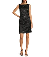 Livia Joie by Le Bos Boat Neck Sleeveless 3D Floral and Sequin Embroidered Sheath Dress
