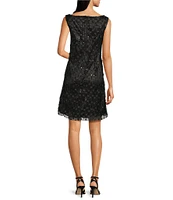 Livia Joie by Le Bos Boat Neck Sleeveless 3D Floral and Sequin Embroidered Sheath Dress