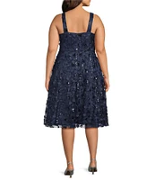 Livia Jolie by Le Bos Plus Size V-Neck Sleeveless 3D Floral Applique with Sequin A-Line Midi Dress