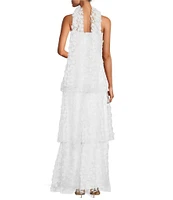 Livia Jolie by Le Bos Strapless Sleeveless 3D Floral 2 Piece Scarf and Tiered A-Line Dress