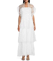 Livia Jolie by Le Bos Strapless Sleeveless 3D Floral 2 Piece Scarf and Tiered A-Line Dress