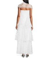 Livia Jolie by Le Bos Strapless Sleeveless 3D Floral 2 Piece Scarf and Tiered A-Line Dress