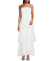 Livia Jolie by Le Bos Strapless Sleeveless 3D Floral 2 Piece Scarf and Tiered A-Line Dress
