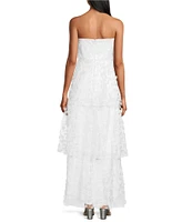 Livia Jolie by Le Bos Strapless Sleeveless 3D Floral 2 Piece Scarf and Tiered A-Line Dress