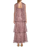 Livia Jolie by Le Bos Strapless Sleeveless 3D Floral 2 Piece Scarf and Tiered A-Line Dress