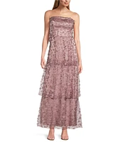 Livia Jolie by Le Bos Strapless Sleeveless 3D Floral 2 Piece Scarf and Tiered A-Line Dress
