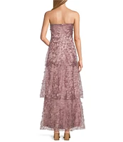 Livia Jolie by Le Bos Strapless Sleeveless 3D Floral 2 Piece Scarf and Tiered A-Line Dress