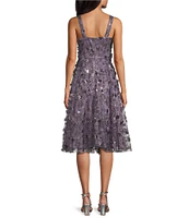 Livia Jolie by Le Bos V-Neck Sleeveless 3D Floral Applique with Sequin A-Line Midi Dress