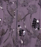 Livia Jolie by Le Bos V-Neck Sleeveless 3D Floral Applique with Sequin A-Line Midi Dress