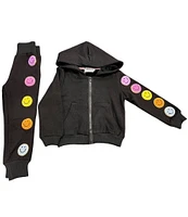 Lola + The Boys Little/Big Girls 2-12 Rainbow Cozy Emoji Zip Front Hoodie & Matching Jogger Pants Set
